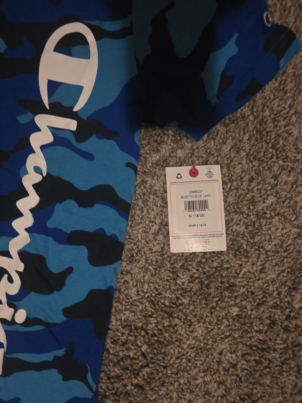 Champion Blue Camouflage Short Sleeve Tee with Vertical Logo - Picture 2 of 5